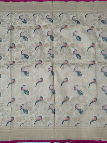 Banarasi Katan Silk Saree | Off-White | Gold Zari | Handwoven | Silk Mark Certified | Ships from California